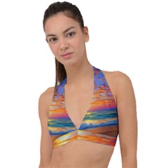 Summer Sunset Halter Plunge Bikini Top by GardenOfOphir