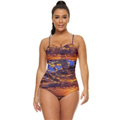 Orange Sunburst Retro Full Coverage Swimsuit by GardenOfOphir