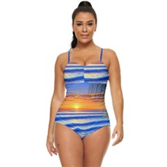 Summer Sunset Surf Retro Full Coverage Swimsuit by GardenOfOphir