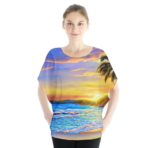 Sunrise At The Beach Batwing Chiffon Blouse by GardenOfOphir