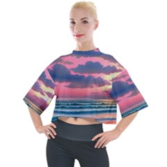 Sunset Over The Beach Mock Neck Tee by GardenOfOphir