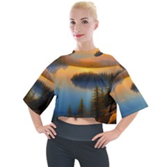 Distant Sunset Mock Neck Tee by GardenOfOphir