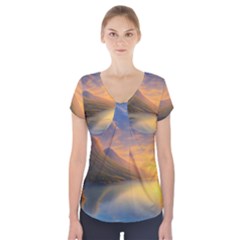 Benevolent Sunset Short Sleeve Front Detail Top by GardenOfOphir