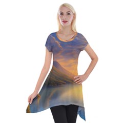 Benevolent Sunset Short Sleeve Side Drop Tunic by GardenOfOphir