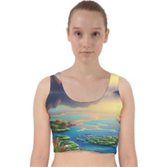 Breathtaking Sunset Velvet Racer Back Crop Top by GardenOfOphir