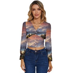 Dusty Sunset Long Sleeve V-neck Top by GardenOfOphir