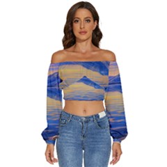 Dramatic Sunset Long Sleeve Crinkled Weave Crop Top by GardenOfOphir