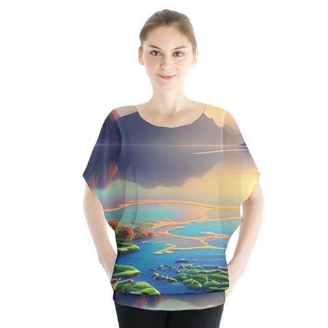 Exquisite Sunset Batwing Chiffon Blouse by GardenOfOphir