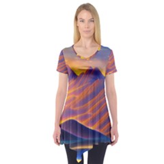 Great Sunset Short Sleeve Tunic  by GardenOfOphir