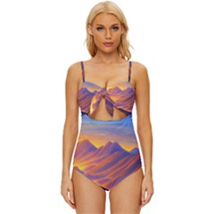 Great Sunset Knot Front One-piece Swimsuit by GardenOfOphir