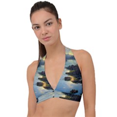 Incredible Sunset Halter Plunge Bikini Top by GardenOfOphir