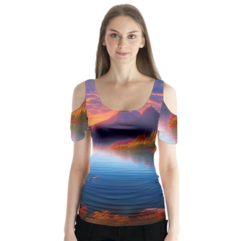 Immaculate Sunset Butterfly Sleeve Cutout Tee  by GardenOfOphir