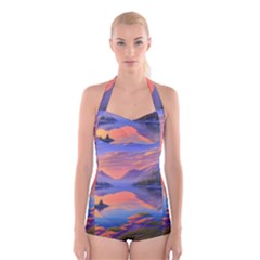 Loveliest Sunset Boyleg Halter Swimsuit  by GardenOfOphir