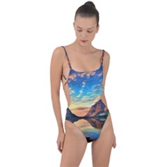 Portentous Sunset Tie Strap One Piece Swimsuit by GardenOfOphir