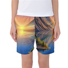 Remarkable Lake Sunset Women s Basketball Shorts by GardenOfOphir