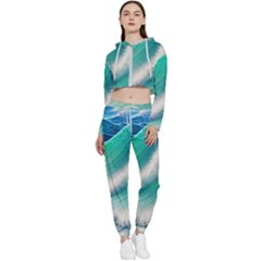 Beautiful Abstract Pastel Ocean Waves Cropped Zip Up Lounge Set by GardenOfOphir