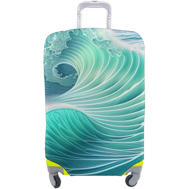 Pink Sky Blue Ocean Waves Luggage Cover (Large)