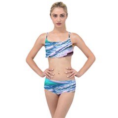 Shore Blue Ocean Waves Layered Top Bikini Set by GardenOfOphir