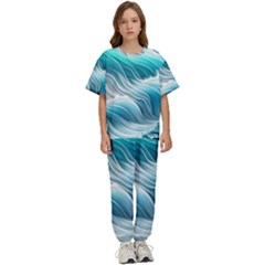 Pastel Blue Ocean Waves Iii Kids  Tee And Pants Sports Set by GardenOfOphir