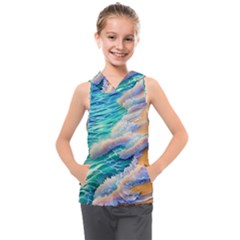 Waves At The Ocean s Edge Kids  Sleeveless Hoodie by GardenOfOphir