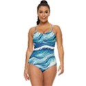 Abstract Blue Ocean Waves Retro Full Coverage Swimsuit View1