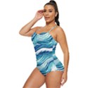 Abstract Blue Ocean Waves Retro Full Coverage Swimsuit View2