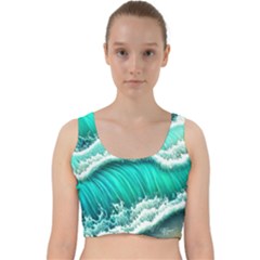 Ocean Waves Design In Pastel Colors Velvet Racer Back Crop Top by GardenOfOphir