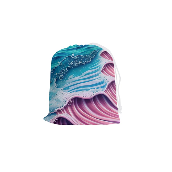 Pink Wave Crashing On The Shore Drawstring Pouch (Small)