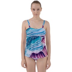 Pink Wave Crashing On The Shore Twist Front Tankini Set by GardenOfOphir