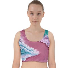 Ocean Waves In Pink Velvet Racer Back Crop Top by GardenOfOphir