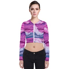 Abstract Pink Ocean Waves Long Sleeve Zip Up Bomber Jacket by GardenOfOphir