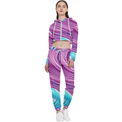 Pink Water Waves Cropped Zip Up Lounge Set by GardenOfOphir