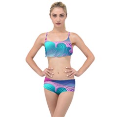 Pink Waves On The Beach Layered Top Bikini Set by GardenOfOphir