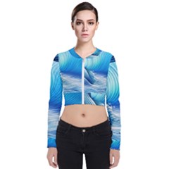 Nature s Beauty; Ocean Waves Long Sleeve Zip Up Bomber Jacket by GardenOfOphir