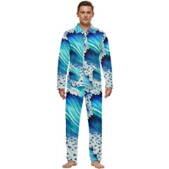 Blue Water Reflections Men s Long Sleeve Velvet Pocket Pajamas Set by GardenOfOphir