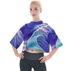 Majestic Ocean Waves Mock Neck Tee by GardenOfOphir