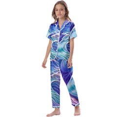 Majestic Ocean Waves Kids  Satin Short Sleeve Pajamas Set by GardenOfOphir