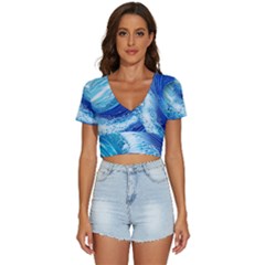 Water Waves V-neck Crop Top by GardenOfOphir