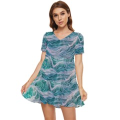 Waves Of The Ocean Ii Tiered Short Sleeve Babydoll Dress by GardenOfOphir