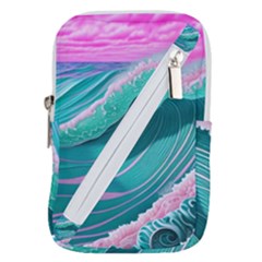 Pink Ocean Waves Belt Pouch Bag (large) by GardenOfOphir