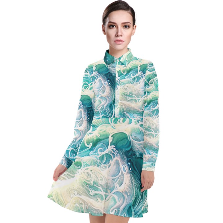 The Endless Sea Long Sleeve Chiffon Shirt Dress