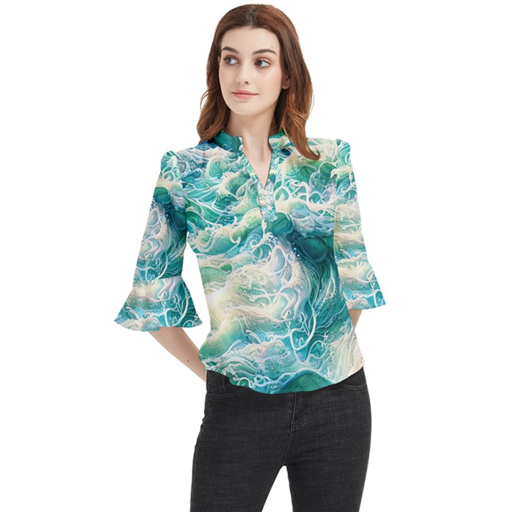 The Endless Sea Loose Horn Sleeve Chiffon Blouse