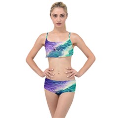 Pastel Hues Ocean Waves Layered Top Bikini Set by GardenOfOphir