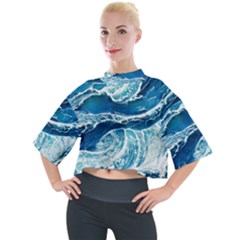 Summer Ocean Waves Mock Neck Tee by GardenOfOphir