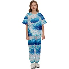 Abstract Blue Ocean Wave Ii Kids  Tee And Pants Sports Set by GardenOfOphir