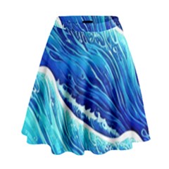 Blue Ocean Wave Watercolor High Waist Skirt by GardenOfOphir