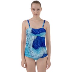 Waves Blue Ocean Twist Front Tankini Set by GardenOfOphir