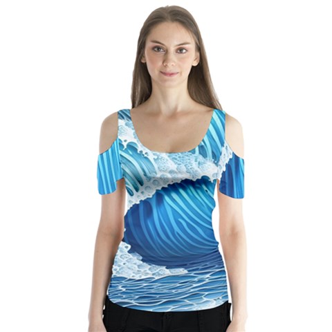 Beach Wave Butterfly Sleeve Cutout Tee  by GardenOfOphir