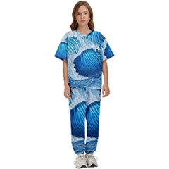 Beach Wave Kids  Tee And Pants Sports Set by GardenOfOphir