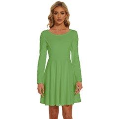 Bud Green	 - 	long Sleeve Wide Neck Velvet Dress by ColorfulDresses